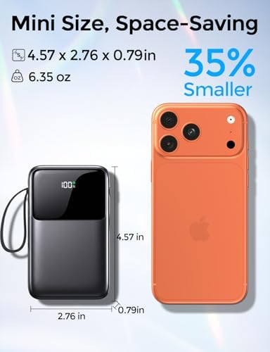 Power Bank 10000mAh, 22.5W Fast Charging Portable Charger with LCD Display, Built-in 4 Cables & 6-Device Charging, PD 3.0 QC 3.0, USB-C In/Out, Compatible with iPhone 17/16/15/14/13/12 - Image 3