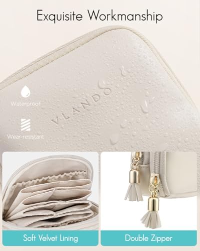VLANDO Travel Jewellery Box,2-Tier Jewellery Case for Rings, Earring & Necklaces,Travel Essential for Women,Cream White - Image 5