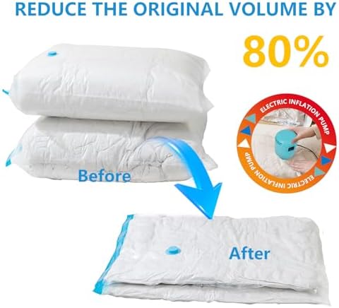 Vacuum Storage Bags 10Pcs with Electric Pump| 2XL+2L+2M+4S Space Saver Bags | Reusable Vacuum Bags for Bedding Pillows, Moving and Travel | PA Material | Clothes Storage Bags - Image 8
