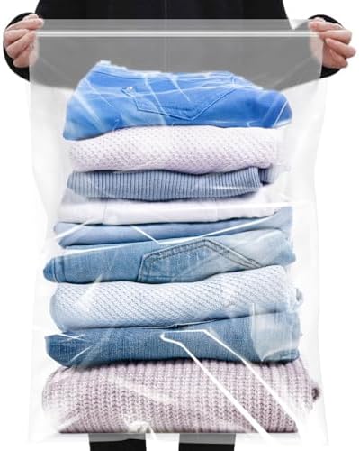 25PCS Reusable Large Travel Clothes Bags Plastic Hospital Bags, Waterproof Ziplock Bag Transparent Large Storage Organiser for Clothes Luggage 50X60CM,40X50CM,30X40CM (Without Hole)
