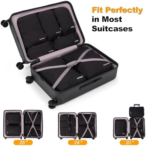 Compression Packing Cubes, Lumesner 8 Set Travel Essentials Packing Cubes for Carry on Suitcases, Compression Suitcase Organizers Bag Set & Travel Cubes (8-piece, Black) - Image 3
