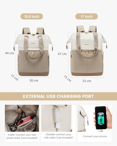 LOVEVOOK Backpack Womens, 15.6 inch Laptop Rucksack Bag for Ladies, Waterproof Daypacks for Office Teacher Nurse, Fashion School Bags with USB Port for Work University Travel Business, Beige Khaki - Image 2
