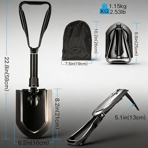 Folding Survival Shovel 23 IN,50# high-carbon steel Entrenching Tool, Folding Camping Shovel, Firefighting Shovel, Portable Shovel For Garden, Hunting, Hiking, Fishing, Car Emergency, Gifts For Men - Image 5