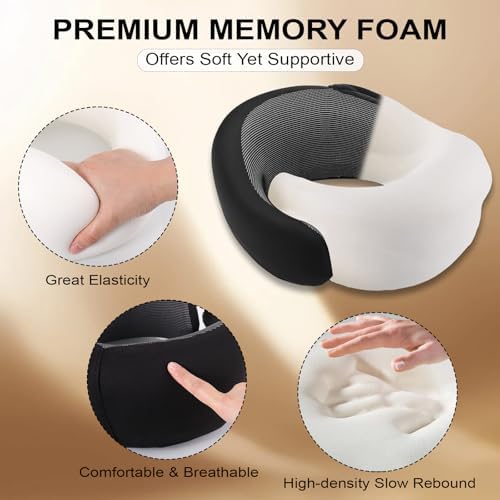 Travel Pillow with Hood for Airplane, Ergonomic Turtle Travel Pillow for Neck Support, Soft Memory Foam Hooded Neck Cushion for Long Haul Flights, Car Driving, Office Napping (Black) - Image 4