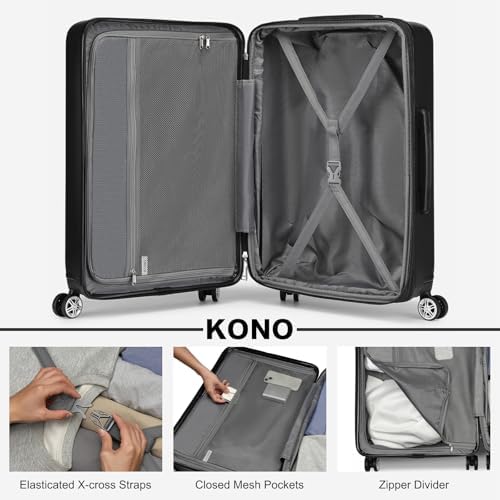 Kono 20 Inch Cabin Suitcase | Lightweight Hard Shell Luggage | TSA Lock | Dual Spinner Wheels | Small Hand Luggage for Travel & Business (Black,55x35x22cm) - Image 6
