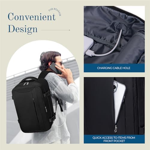 Lossga for Ryanair Cabin Bags 40x30x20,Travel Backpack 40x30x20 Cabin Bag Underseat Carry on Travel Bag 24L Hand Luggage Bag with Hidden Anti-Theft Bag Airline Approved for Women and Men - Image 6