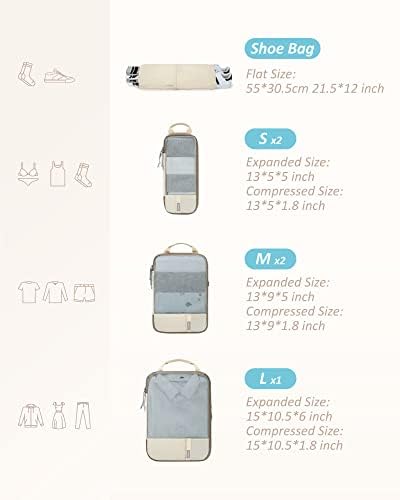 BAGSMART Compression Packing Cubes for Suitcases & Backpack, 6 Set Travel Organisers Bags with Label Pocket for Luggage, Travel Essentials, Holiday & Camping Accessories, White Opal - Image 2