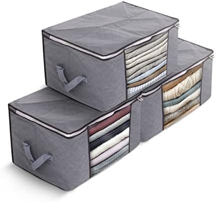 Delka 90L Storage Bags with Lids, Large Storage Boxes with lids, Storage Unit for Clothes, Duvets, Blankets, Toys, Pack of 3 Foldable Organizers with Reinforced Handles and Clear Window - Grey