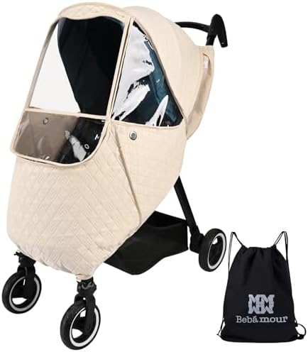 Bebamour Stroller Rain Cover Universal Stroller Accessory, Waterproof, Windproof Protection, Protect from Dust Snow, Baby Travel Weather Shield (Beige)
