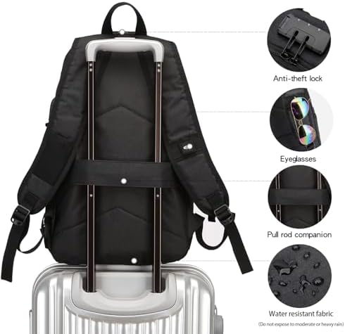 WENIG Anti-Theft Laptop Backpack,Business Travel Backpack Bag with USB Charging Port Lock,Water Resistant College School Computer Rucksack Work Backpack for Mens Womens Fits 15.6 Inch Laptop-Black - Image 5