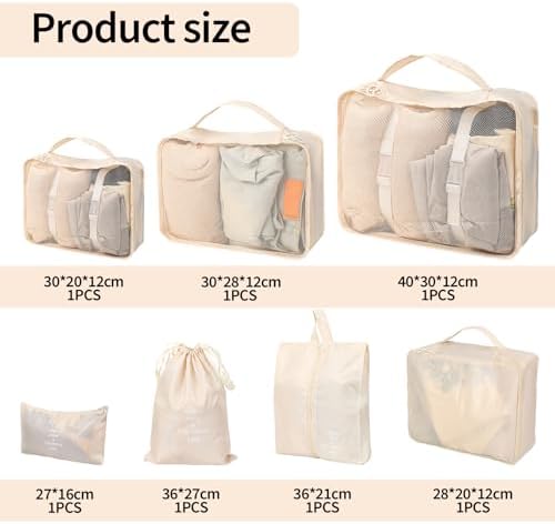 7 Pcs Compression Packing Cubes for Suitcases, Travel Packing Cubes, Lightweight Suitcase Organiser Bags, Luggage Bags for Travel Bag Organizers - Image 2