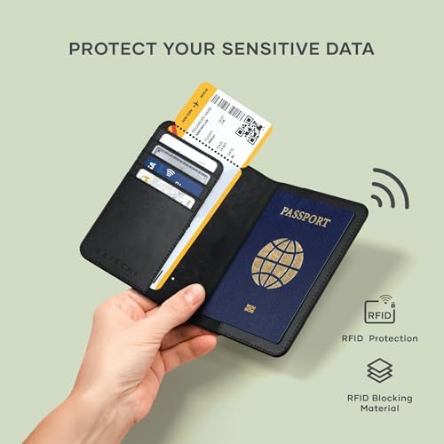 Satechi Passport Holder for Travel with Find My, Passport Cover with 4 Card Holder, Wireless Charging, and RFID Protection – Travel Essential Synthetic Material (PU) Passport Holder – Black - Image 5