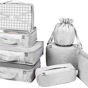 Packing Cubes 8 Sets Travel Luggage Organizers with Waterproof Shoe Storage Bag Compression Pouches(Grey)