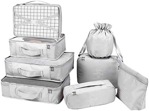 Packing Cubes 8 Sets Travel Luggage Organizers with Waterproof Shoe Storage Bag Compression Pouches(Grey)
