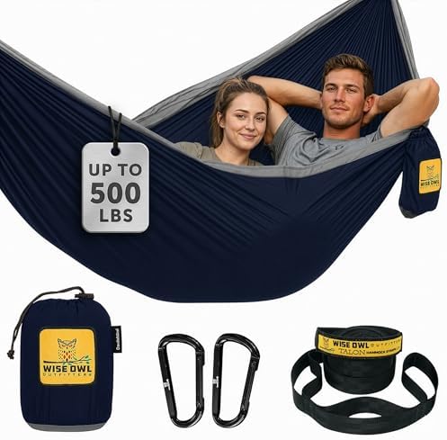 Wise Owl Outfitters Camping Hammock – up to 500lbs Portable Hammock with Tree Straps - Travel, Backpacking, Hiking, Outdoors Camping Gear - Single or Double