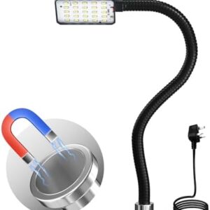 Magnetic Work Light, 15W 6000K LED Machine Light with Flexible Gooseneck & Strong Magnetic Base for Workbench, Sewing, Lathe, Grill, Shop, Industrial Lighting (Black-Upgrade)