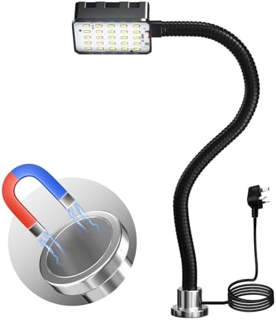 Magnetic Work Light, 15W 6000K LED Machine Light with Flexible Gooseneck & Strong Magnetic Base for Workbench, Sewing, Lathe, Grill, Shop, Industrial Lighting (Black-Upgrade)