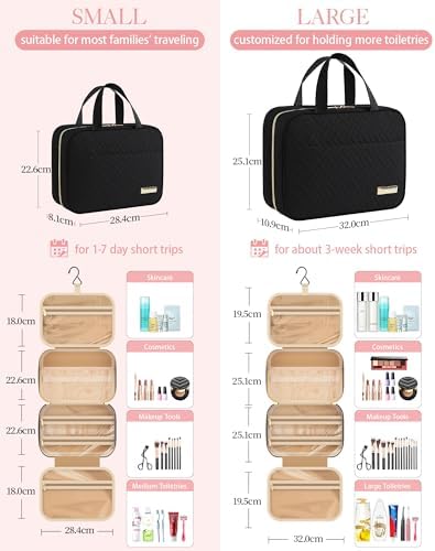 HOTOR Travel Toiletry Bag - Toiletry Bags for Women with Hanging Hook - Spacious Travel Bags for Women/Big Comparment, Makeup Bag Waterproof Travel Essentials, Black, 28.4 x 22.6 x 8.1 cm - Image 3