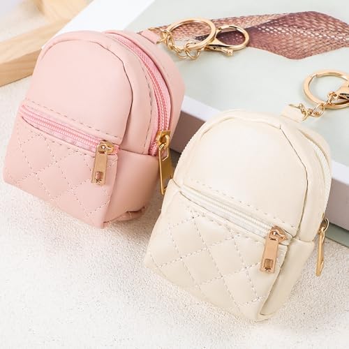 2pcs Mini Backpack Cute Cosmetic Bag for Women PU Leather Makeup Bag Creative Key Pocket Key-Chains Pendant Backpack Keyrings Lipstick Bag Card Holder Data Cable Organizer Zipper Pouch - Image 5