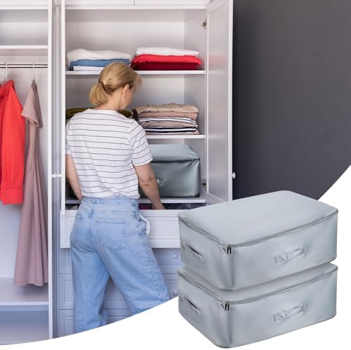 2 Pcs Large Compression Packing Cubes, Bedding Storage Bags, Space Saver Duvet Storage Bags, Ultra Space Saving Self Compression Organizer for Clothes Blanket Duvet Down Jackets(54 x 42 x 30 cm) - Image 6