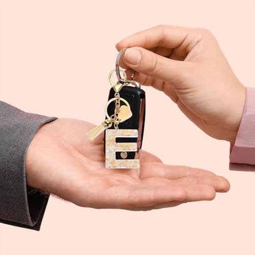 Letter Keychain,Personalised Alphabet E Keyring Heart Shaped Broken Shell Fringed Capital letter Keychain Pendant Fashion Key Chain for Women Girl amulet Adult Gift Purse Handbag Backpack Car Decor - Image 2