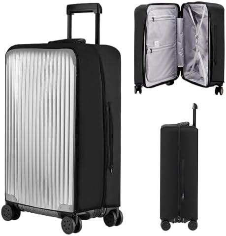 Veki Clear PVC Travel Luggage Cover, Elastic Waterproof Suitcase Cover Protector, Dustproof Protective Luggage Covers, Trolley Case Protector for Business, Travel and Daily Use (Black, 26 Inch)