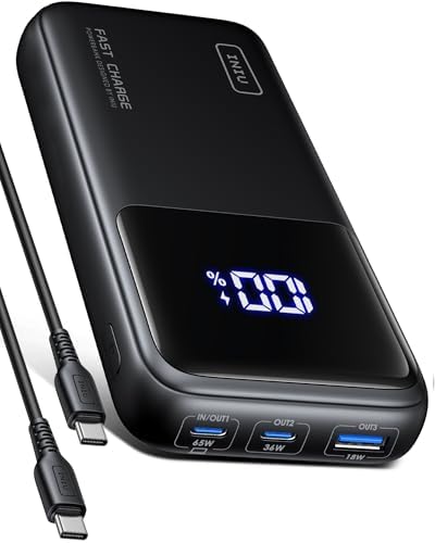 INIU 65W PD Fast Charging Power Bank, 20000mAh Laptop Portable Charger, Flight-Safe Battery Pack with USB C Cable for Travel MacBook iPad Tablet Switch Steam Deck iPhone 17 16 Pro Samsung S26 S25, etc