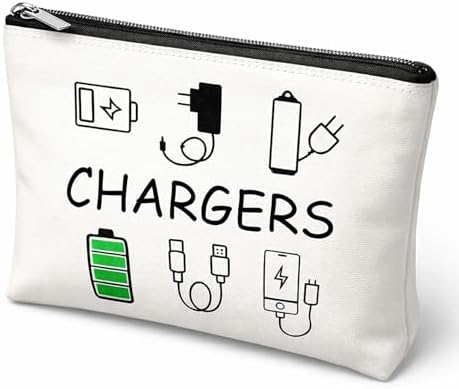 Charging Cable Organiser Bag for Travel – Waterproof Canvas Pouch with Zipper – Tech Accessories Holder & USB Gadget Storage Portable Electronics Case for Women & Men Holiday Essentials