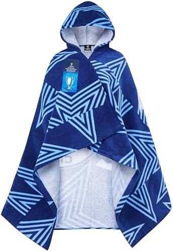 Get Trend Manchester City FC Hooded Towels for Boys, Cotton Bath & Beach Towel Poncho, Soft & Absorbent Hooded Kids Shower Swimming Wrap & Changing Robe, Travel & Holiday Essentials (Navy Man City)