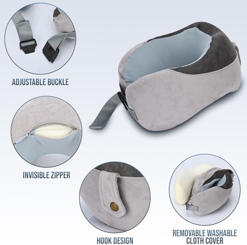 Euqvunn Travel Pillow for Airplane, Memory Foam Neck Pillow for Travel, Soft & Adjustable & Compact Ice Silk Flight Pillow for Adults, Ergonomic Travel Neck Pillow, with Storage Bag(Gray) - Image 7