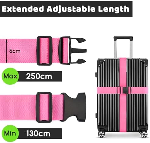 WISYOK Luggage Straps Extended, 2 Pack Suitcase Straps Personalised, Adjustable Case Strap for Suitcase, Luggage Belt with Quick Release Buckle, Suitcase Identifier for Travel, Flight (Pink) - Image 2