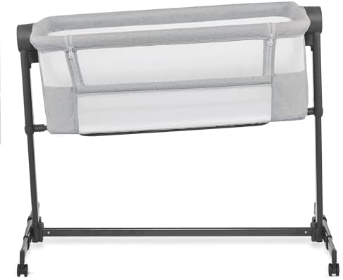 Kinderkraft Neste UP 2 Bedside Crib, Travel Cot, Co-Sleeping Bed, Ajustable Height, Foldable Side Wall, Transport Wheels, with Accessories, Cotton Sheet, for Newborn, 0-9 kg, up to 6 Month, Gray - Image 11