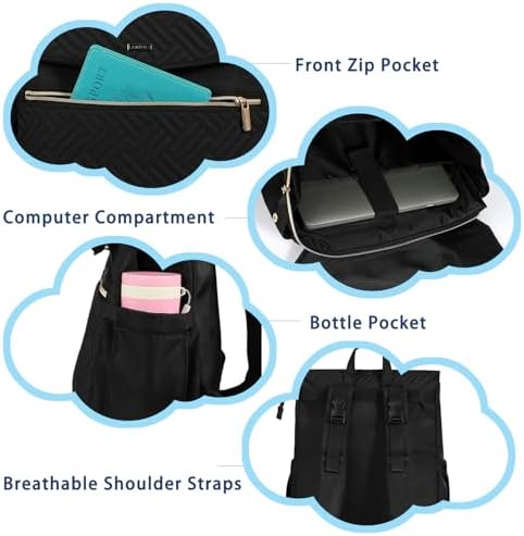LANDICI Baby Changing Bag Backpack, Multifunction Nappy Change Back Pack Stylish Baby Travel Diaper Bags with Changing Mat, Stroller Straps for Mum Dad Boy Girls (Black) - Image 2