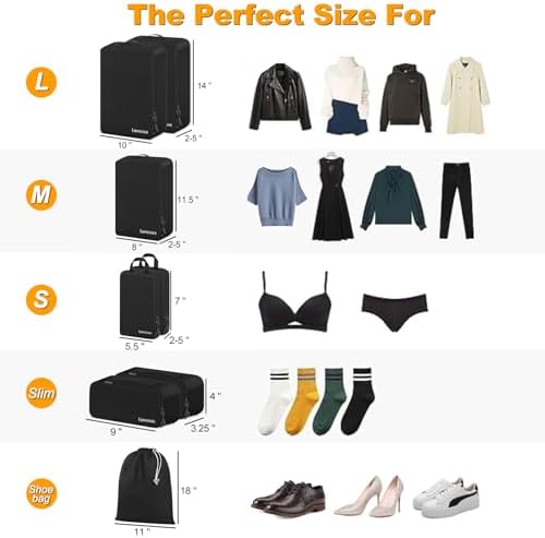 Compression Packing Cubes, Lumesner 8 Set Travel Essentials Packing Cubes for Carry on Suitcases, Compression Suitcase Organizers Bag Set & Travel Cubes (8-piece, Black) - Image 2