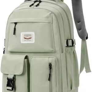 FIORETTO Lightweight School Backpack Womens, Cute School Bag for Teenager Girls, 15.6 Laptop Rucksack Backpack for School Casual Daypacks Travel Backpack for College Work Green 25L