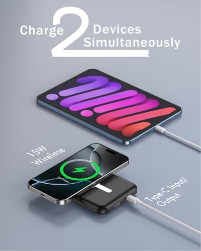 Podoru for Magsafe Power Bank, 5000mAh Magnetic Power bank with Type-C Cable PD Fast Charging Input Wireless Portable Charger for iPhone 17/16/15/14/13/12/ All Series-Black - Image 6