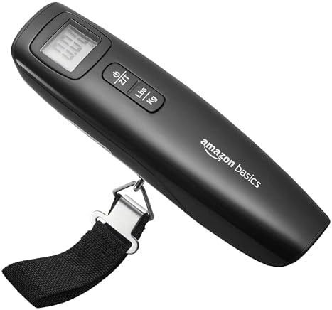 Amazon Basics Digital Luggage and Suitcase Scale with Tare Function - 110 Pound / 50 Kilogram Capacity, Battery Included, Black