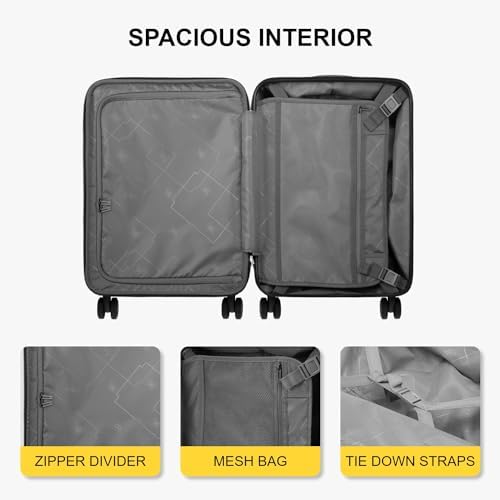 LEVEL8 Carry on Suitcase, 55CM Hand Luggage Expandable with Laptop Compartment, ABS+PC Hardshell Spinner Trolley Cabin Size with 4 Wheels, TSA, Black - Image 5