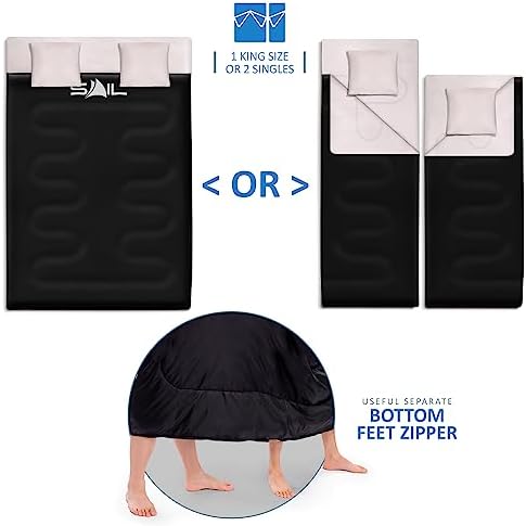 SAIL Double Sleeping Bag with 2 Pillows Extra Large 3-4 Season Lightweight,Waterproof Indoor & Outdoor Use for Adults for Hiking, Backpacking and Camping - Image 3