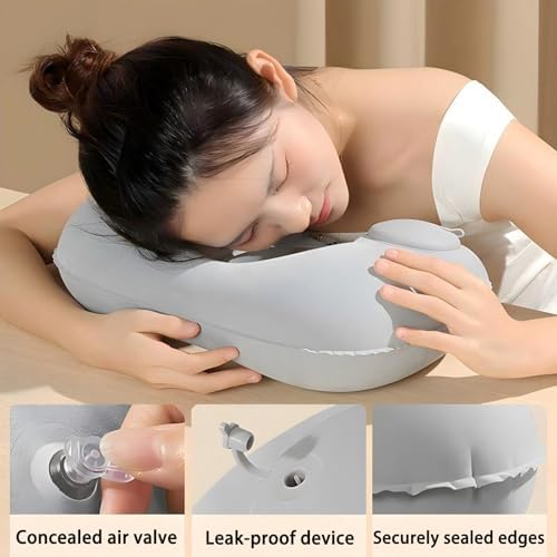 2 PCS Inflatable Neck Pillow for Travel, Compact Neck Support Pillows, Lightweight Inflatable Pillow for Adults Kids Airplane Travel Home and Office (Gray, Navy Blue) - Image 7