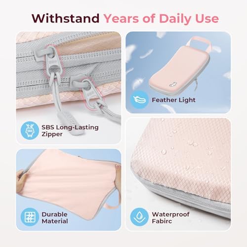 Samfolk Compression Packing Cubes for Suitcases Packing Cubes Compression Set Waterproof Suitcase Organiser Bags for Travel Suitcase Luggage Packing Organizer Bags Travel Essentials Pink 8 Set - Image 3