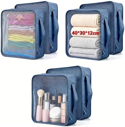 6 PCS Large Packing Cubes, Lightweight Luggage Packing Organizers Cubes | Same size 40x30x12cm Suitcase organiser bags | Double zip | Lightweight breathable material | Ideal for trave & home - Navy