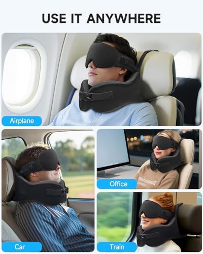 Umisleep Travel Pillow, Memory Foam Neck Pillow for Travel with 360°Support, Adjustable & Detachable for Airplane & Car, Ergonomic Neck Cushion for Adults with Eye Mask & Carry Bag, Black - Image 9