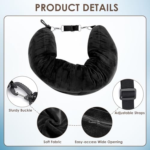 VINEST Stuffable Wearable Travel Neck Pillow Set, Stuffable Travel Pillow with Adjustable Straps, Soft Airplane Pillows Stuffable for Essentials Extra Luggage, Travel Essentials (Black) - Image 4