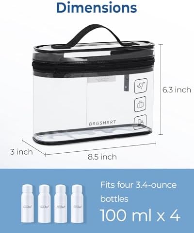 BAGSMART TSA Clear Toiletry Bag,2 Pack PVC Makeup Cosmetic Bag Organizer,Quart Size Travel Bag for Toiletries,Carry-on Travel Accessories Essentials,Black-2pcs - Image 4