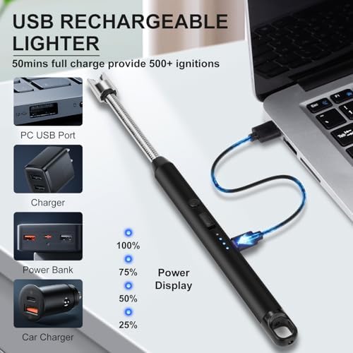 Candle Lighter, Electric BBQ Lighter Long Reach, Electronic USB C Rechargeable Lighter Flameless & Windproof, 360° Flexible Neck & LED Display for BBQ Grill, Candles, Gas Stove - Image 4