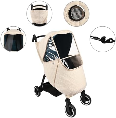 Bebamour Stroller Rain Cover Universal Stroller Accessory, Waterproof, Windproof Protection, Protect from Dust Snow, Baby Travel Weather Shield (Beige) - Image 8