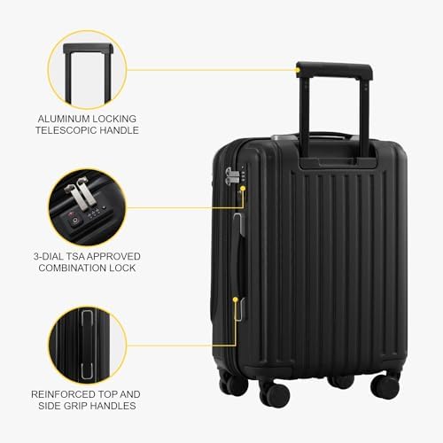 LEVEL8 Carry on Suitcase, 55CM Hand Luggage Expandable with Laptop Compartment, ABS+PC Hardshell Spinner Trolley Cabin Size with 4 Wheels, TSA, Black - Image 9