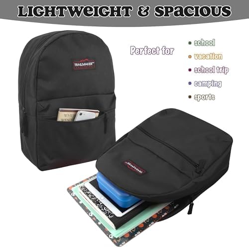 Classic Vintage Backpack for Adults and Kids with Adjustable Padded Shoulder Straps | School Bookbags for Girls, Boys (Black) - Image 3