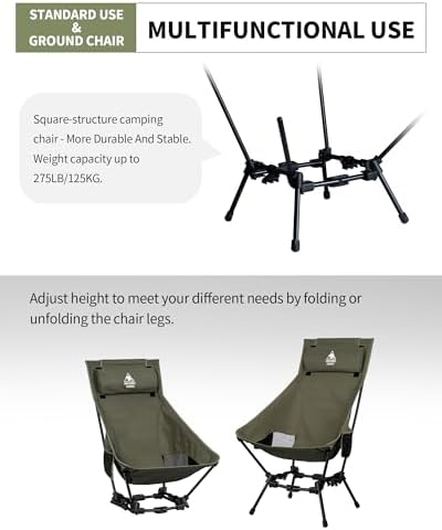 ONETIGRIS Dragonhide Oversized Camping Chair with Pillow Design, Comfortable Widened Seat Folding, 275 lbs Capacity - Image 6